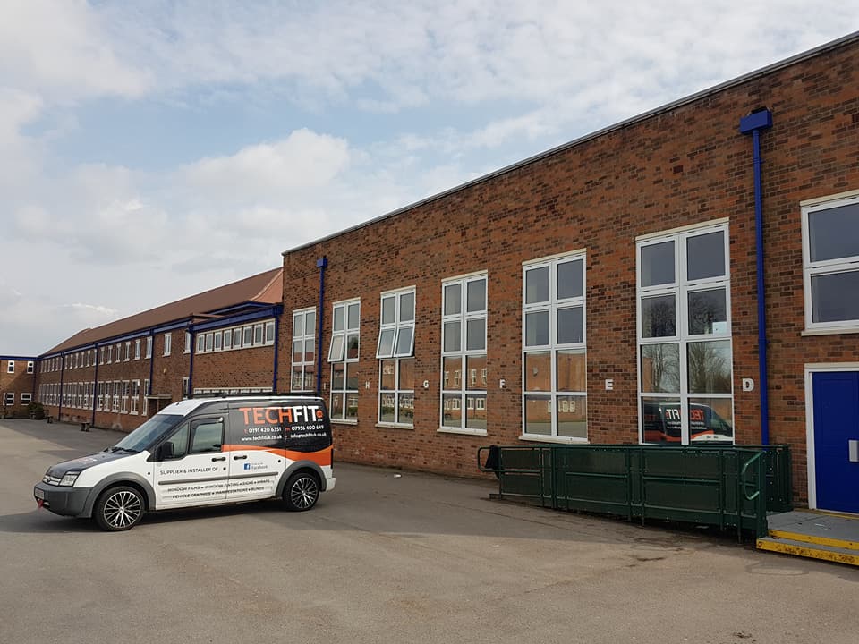 1. Silver 20 solarfilm then replaced perpex sheets Bridgewater High school - Warrington 9.4.18
